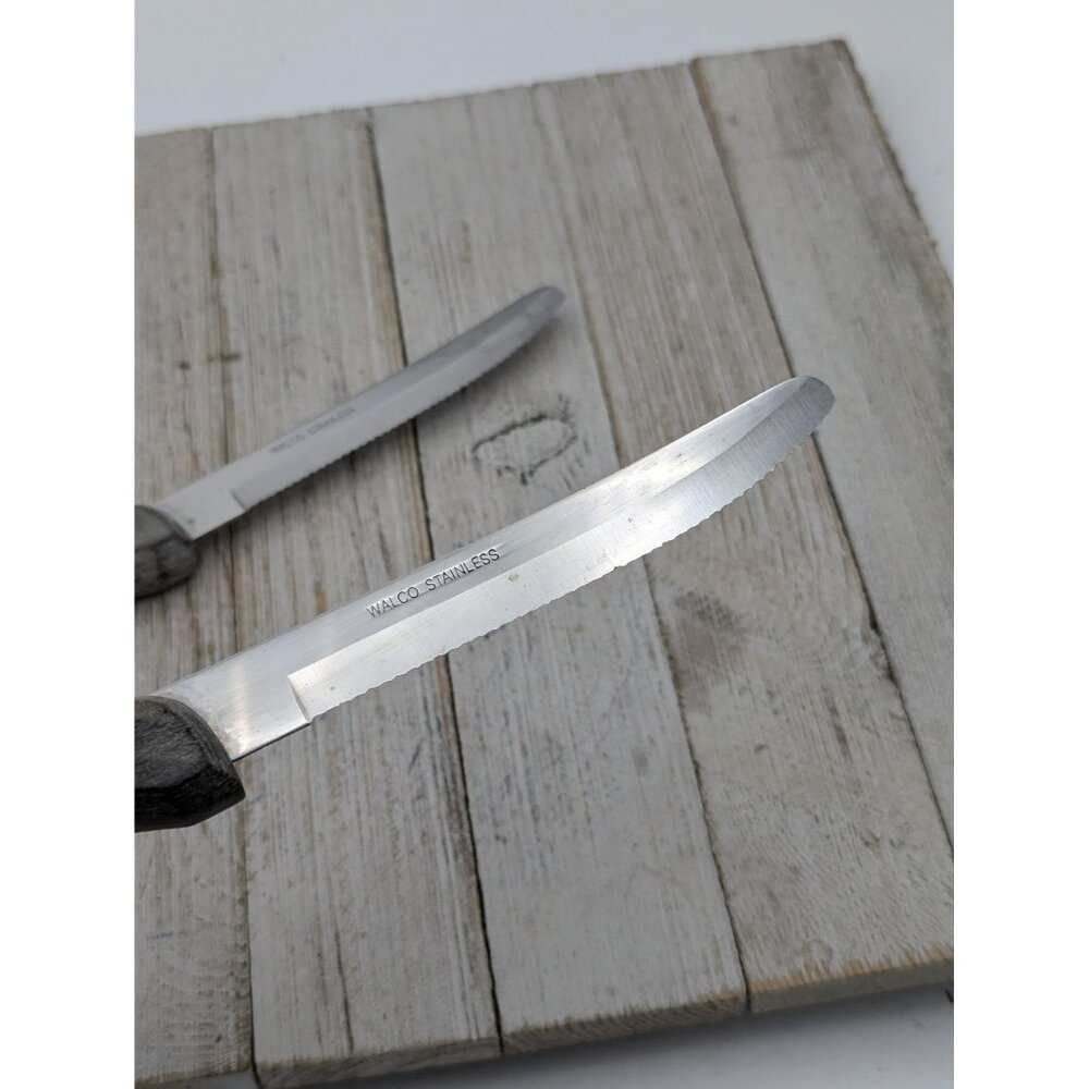Vintage Set 2 Walco Steak Knives Stainless Steel 4-7/8" Blade 9-1/8 Length Serra - Picture 2 of 11